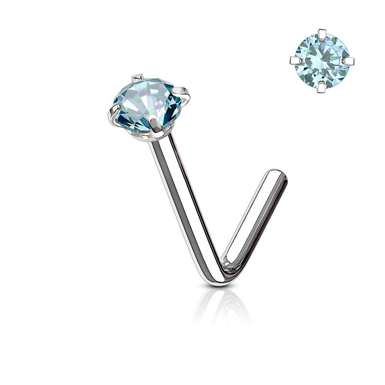 Surgical Steel Nose Ring Stud 20 & 18 Gauge 1/4" L Bend with CZ Gem