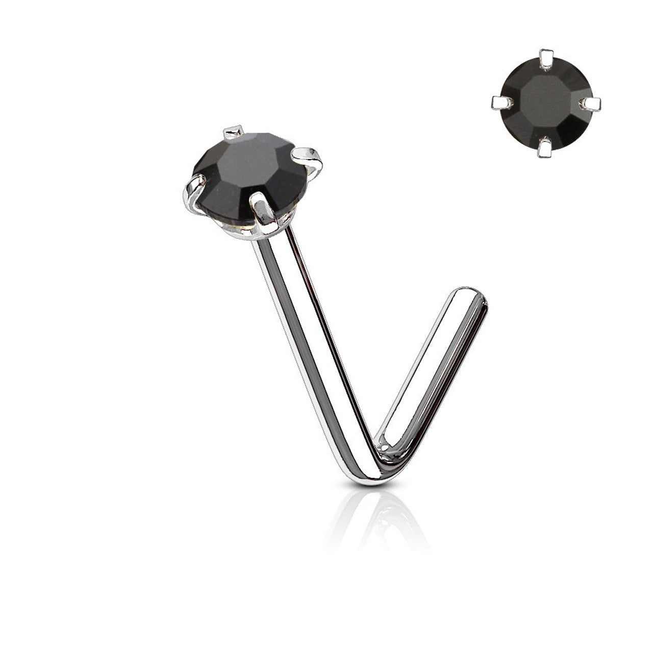 Surgical Steel Nose Ring Stud 20 & 18 Gauge 1/4" L Bend with CZ Gem