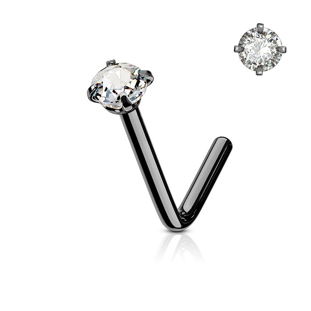 Surgical Steel Nose Ring Stud 20 & 18 Gauge 1/4" L Bend with CZ Gem
