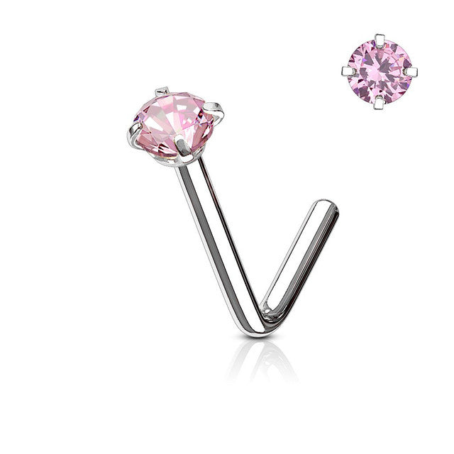 Surgical Steel Nose Ring Stud 20 & 18 Gauge 1/4" L Bend with CZ Gem