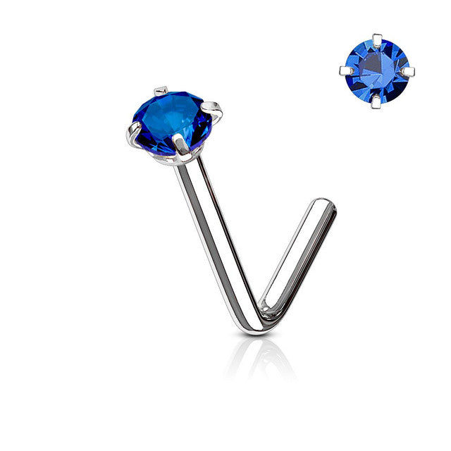 Surgical Steel Nose Ring Stud 20 & 18 Gauge 1/4" L Bend with CZ Gem