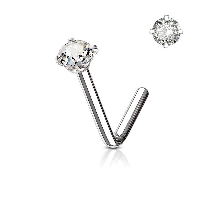 Surgical Steel Nose Ring Stud 20 & 18 Gauge 1/4" L Bend with CZ Gem
