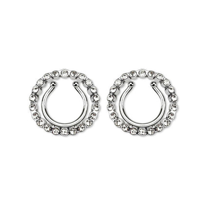 Non-Piercing Clip On Nipple Ring Adjustable With Circle & Gems - Pair