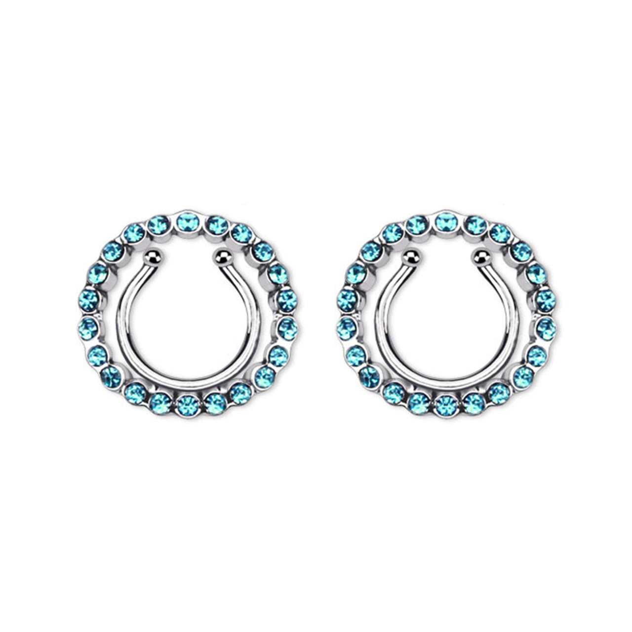 Non-Piercing Clip On Nipple Ring Adjustable With Circle & Gems - Pair