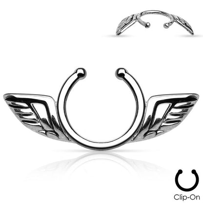 Non-Piercing Clip On Nipple Ring Adjustable With Angel Wings - Pair