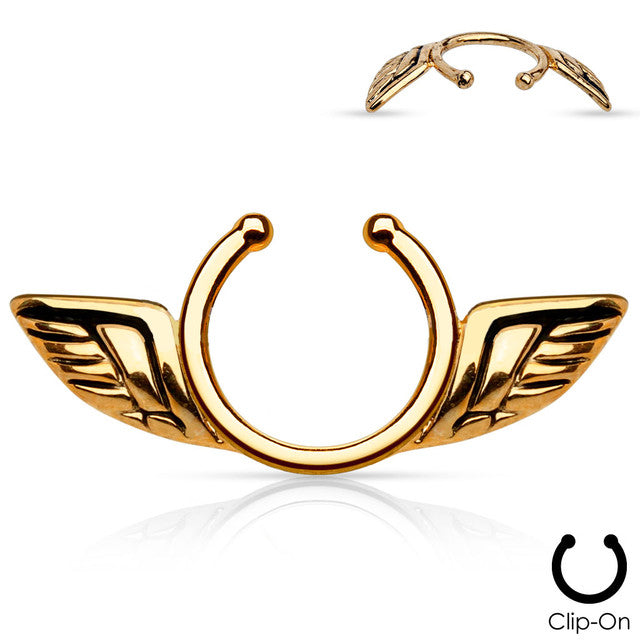 Non-Piercing Clip On Nipple Ring Adjustable With Angel Wings - Pair