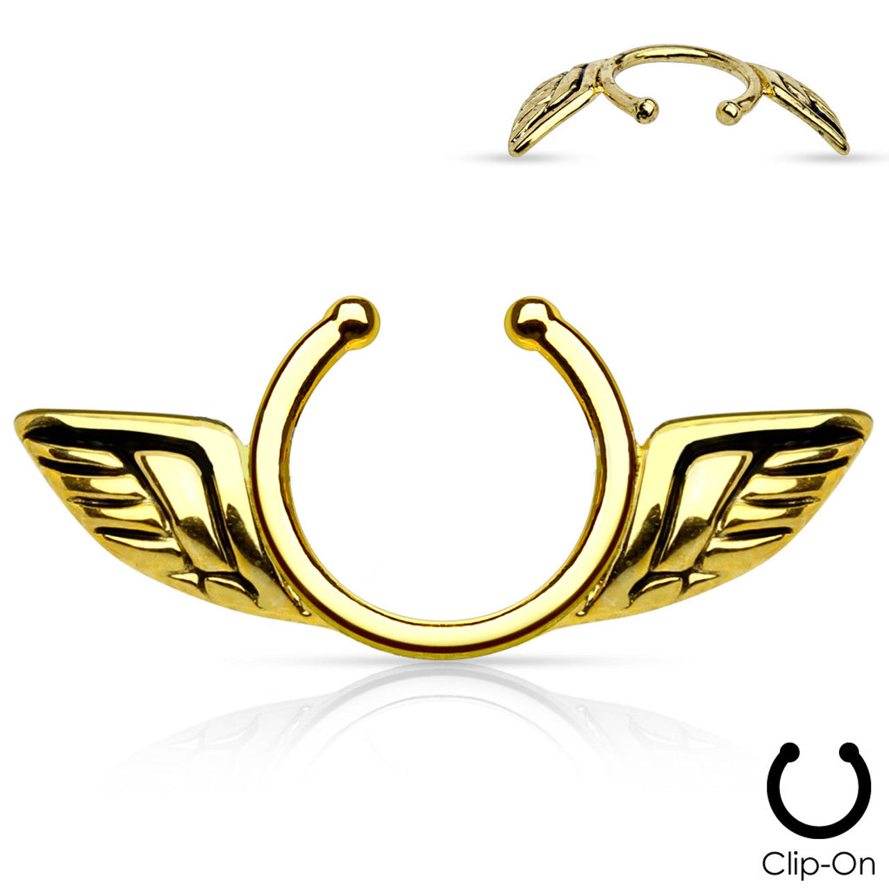 Non-Piercing Clip On Nipple Ring Adjustable With Angel Wings - Pair