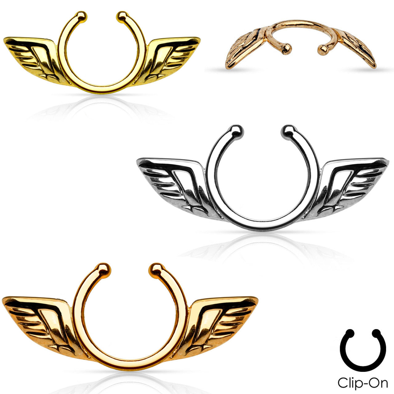 Non-Piercing Clip On Nipple Ring Adjustable With Angel Wings - Pair