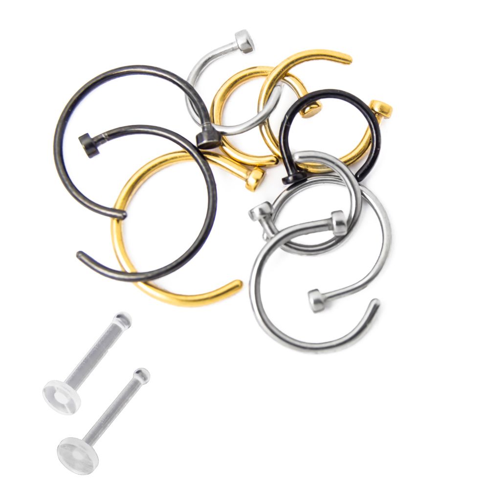 Surgical Steel Mixed Ion-Plated Nose Hoops 18 & 20 Gauge - 10 Pack