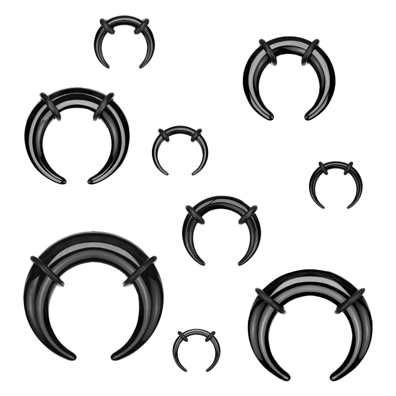 Acrylic Bull Horn Tapers Septum & Ear Plugs with 2 Black O-Rings