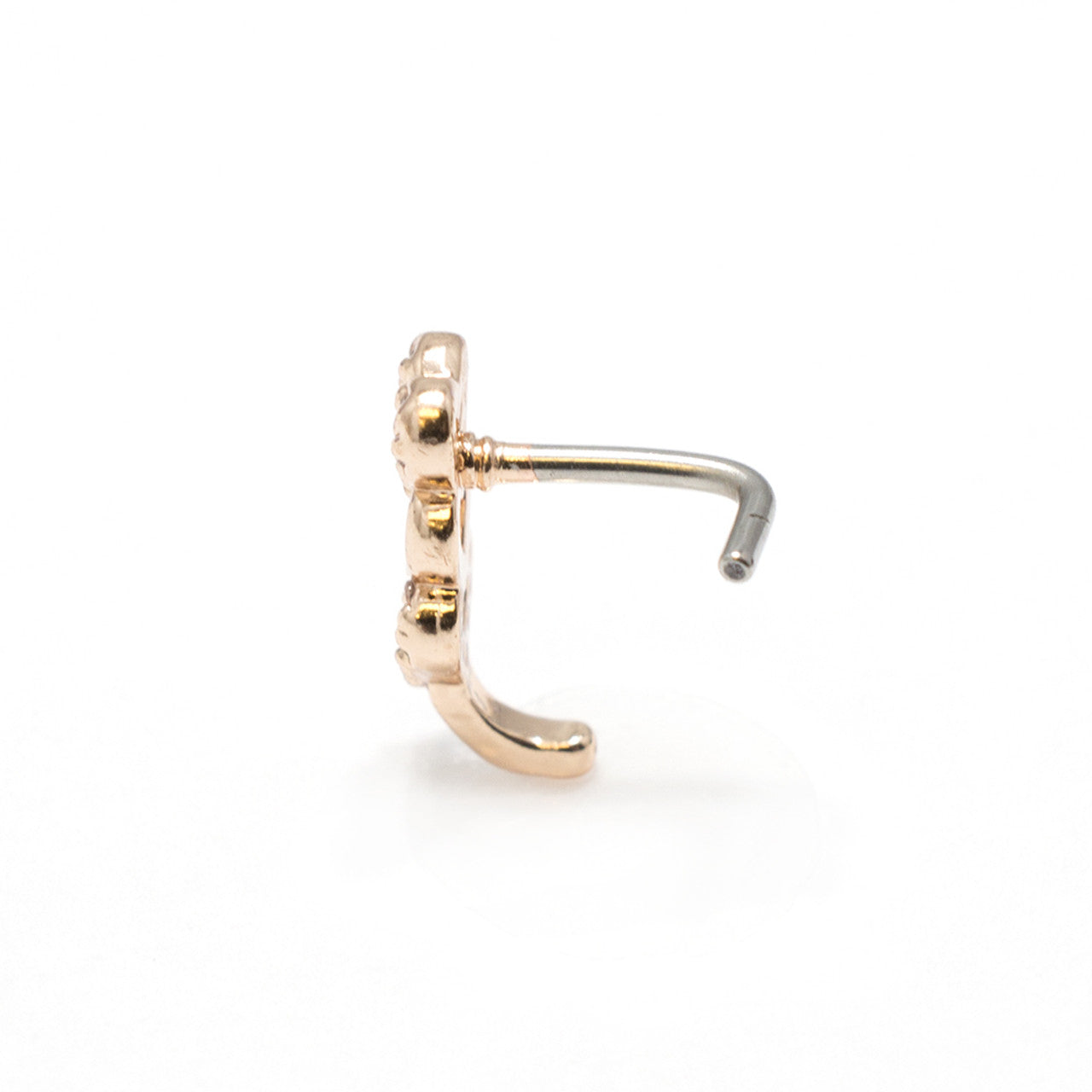 Surgical Steel Nose Ring Stud 20 Gauge 1/4" L Bend & Tripple Heart Gem