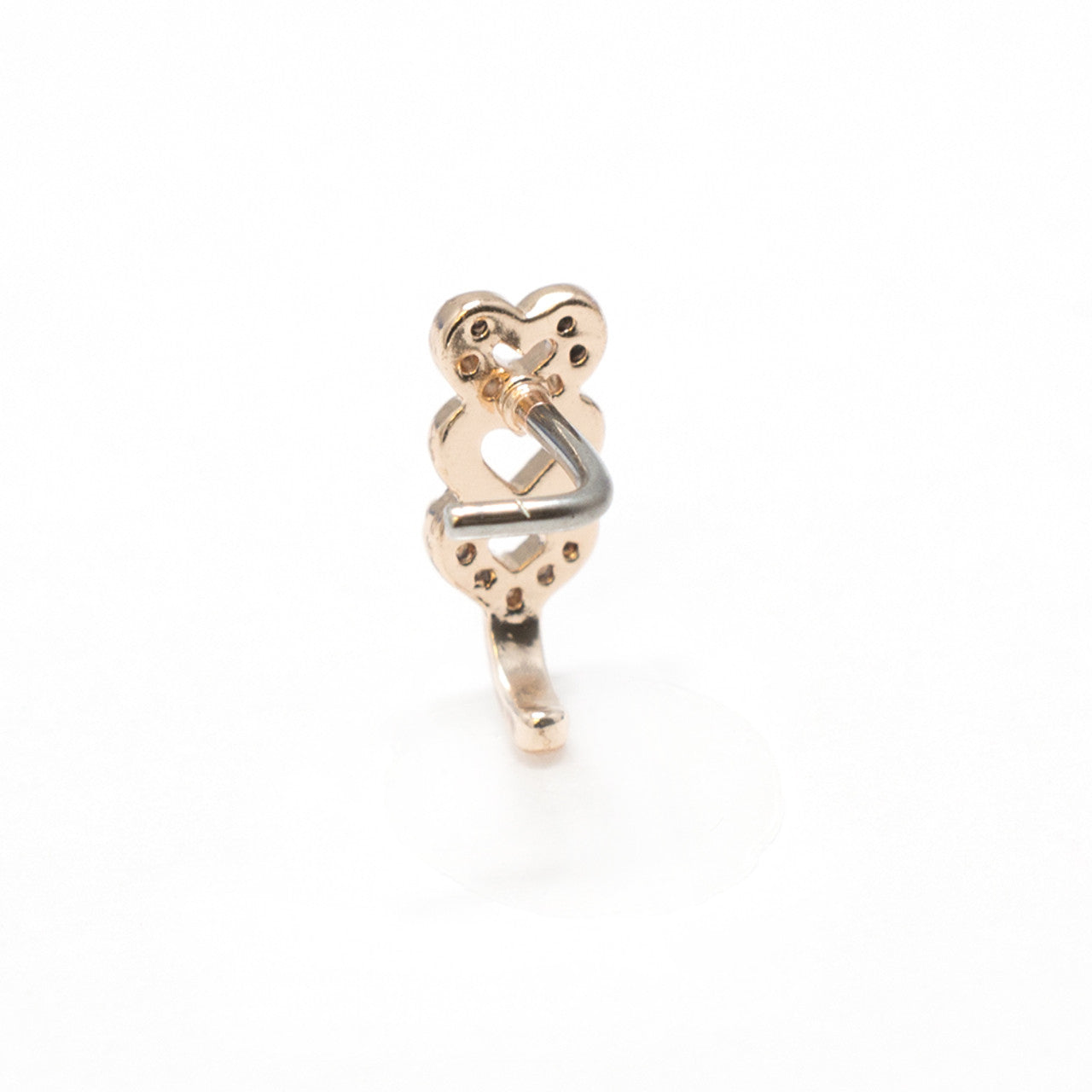 Surgical Steel Nose Ring Stud 20 Gauge 1/4" L Bend & Tripple Heart Gem