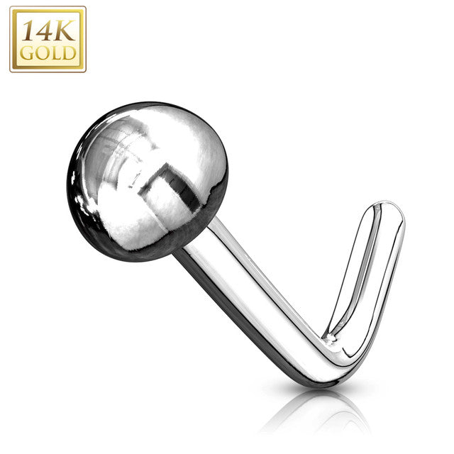 14 Karat Solid Gold Nose Ring Stud 20 Gauge 1/4" L Bend with Dome Top