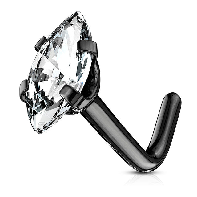 Surgical Steel Nose Ring Stud 20 & 18 Gauge 1/4" L Bend - Marquise Gem
