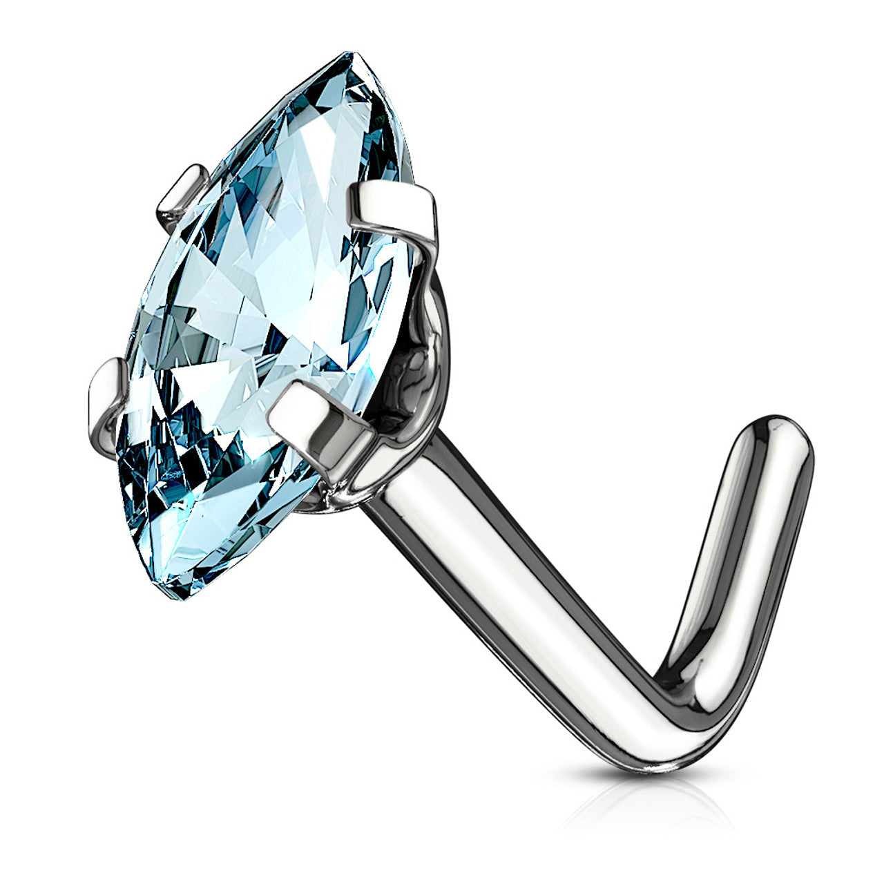 Surgical Steel Nose Ring Stud 20 & 18 Gauge 1/4" L Bend - Marquise Gem
