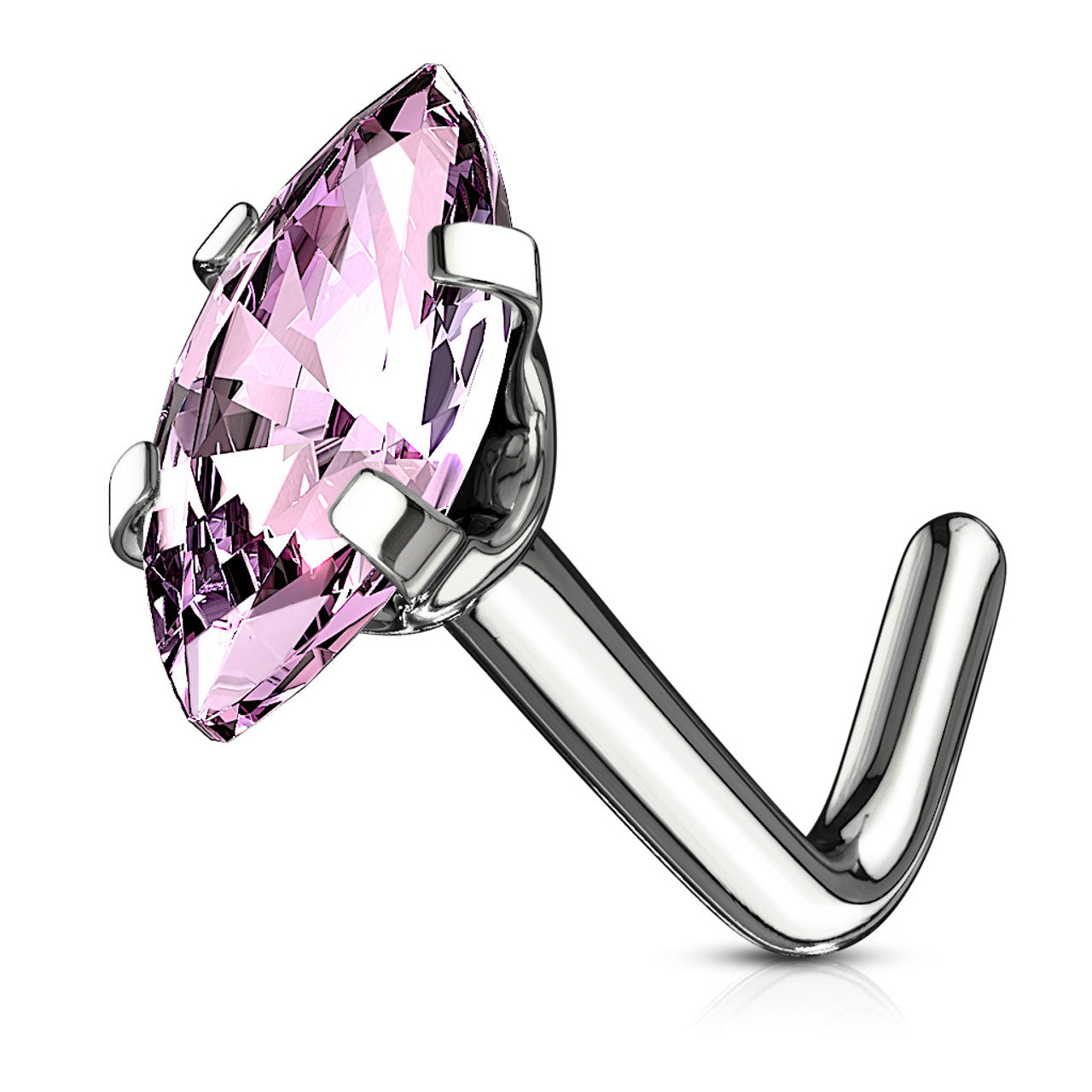Surgical Steel Nose Ring Stud 20 & 18 Gauge 1/4" L Bend - Marquise Gem