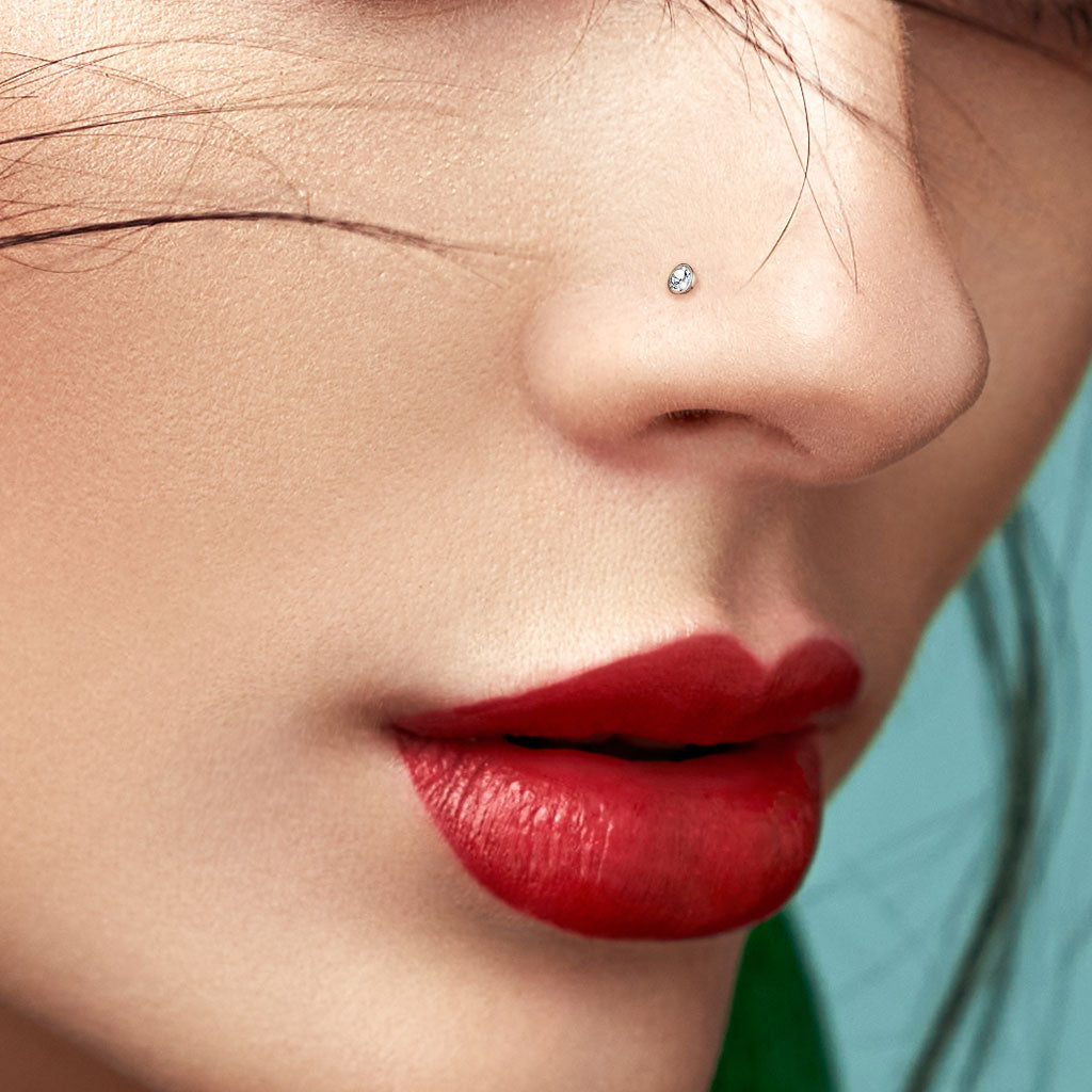 BioFlex 18 to 20 Gauge L Bend Nose Ring with Clear Gem Top - photo 2