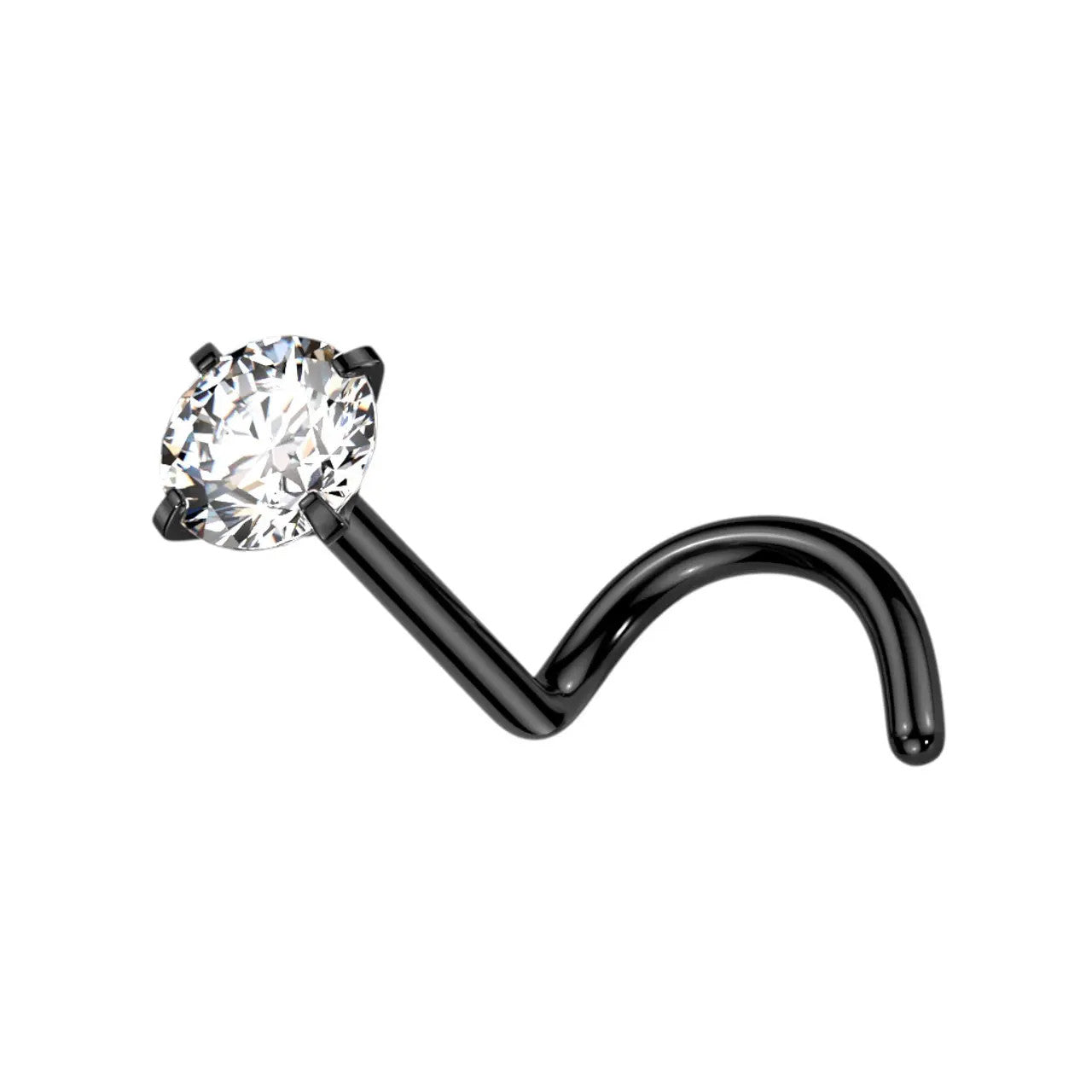 Titanium Nose Ring Screw Stud 20 & 18 Gauge 1/4" with Prong Round Gem