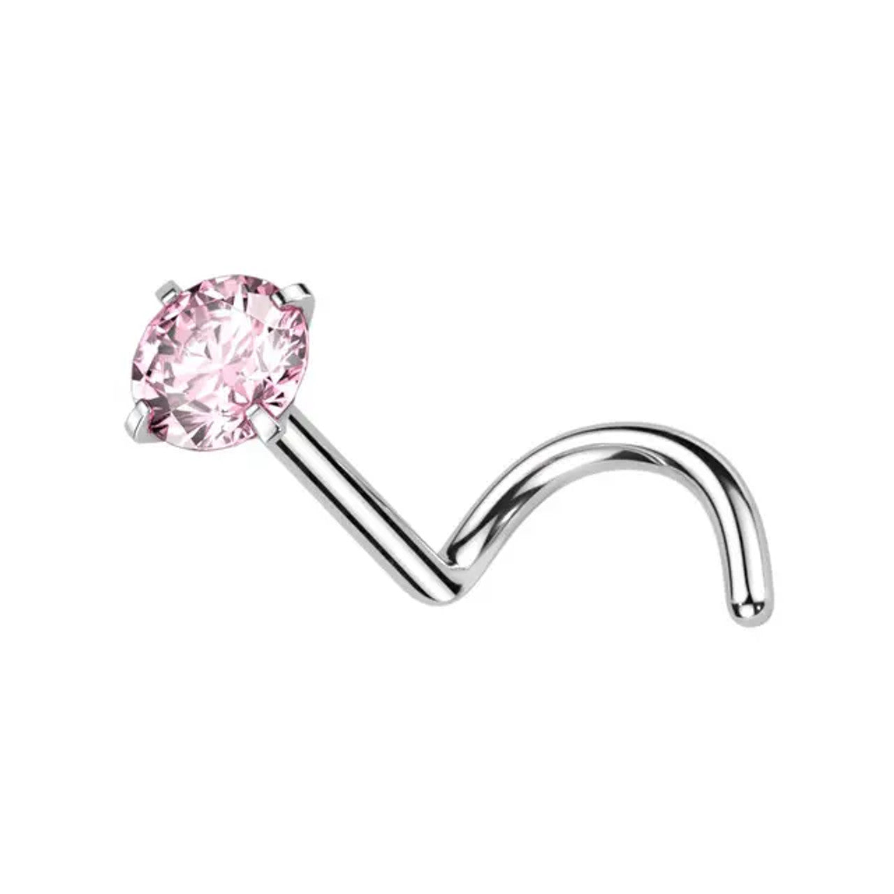 Titanium Nose Ring Screw Stud 20 & 18 Gauge 1/4" with Prong Round Gem