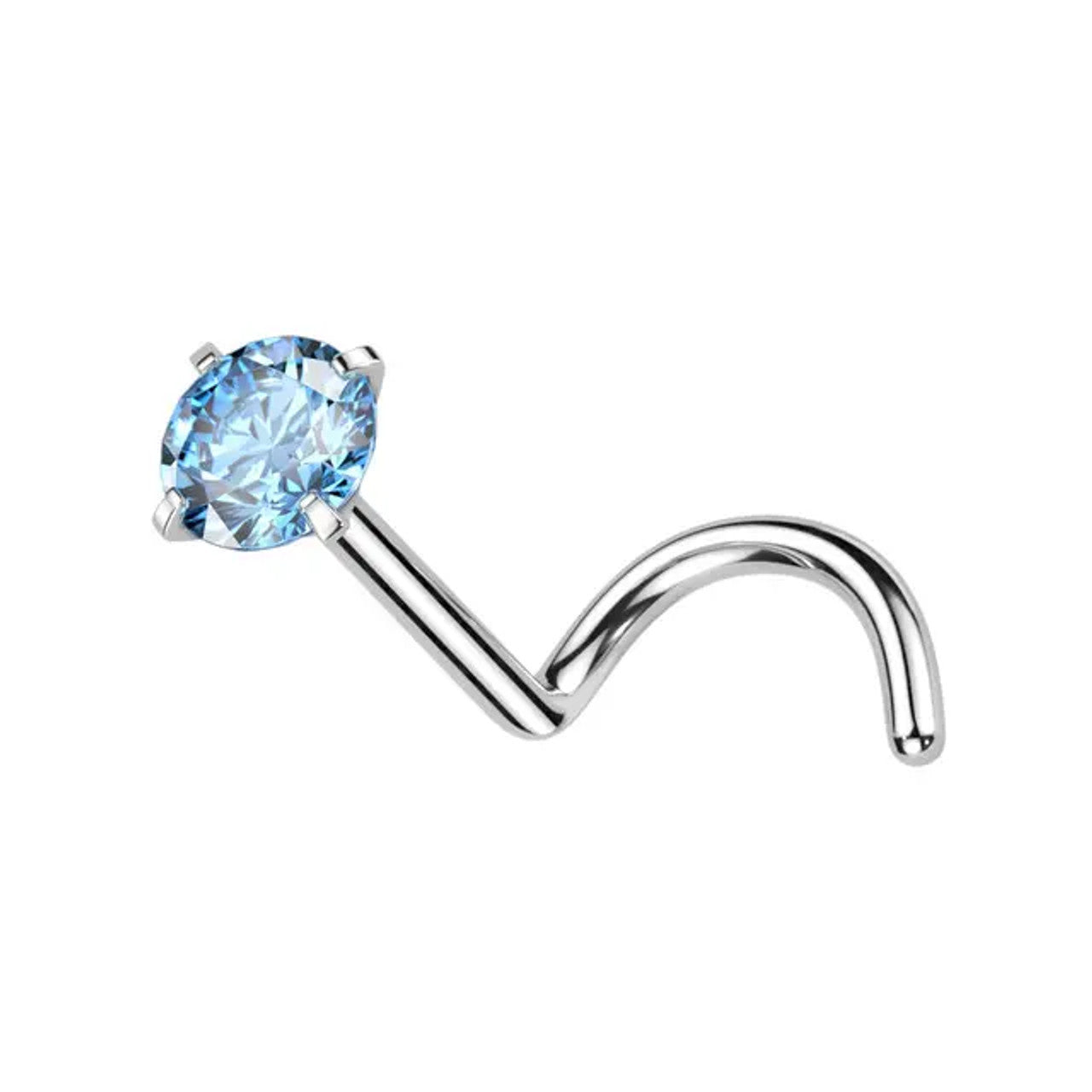 Titanium Nose Ring Screw Stud 20 & 18 Gauge 1/4" with Prong Round Gem