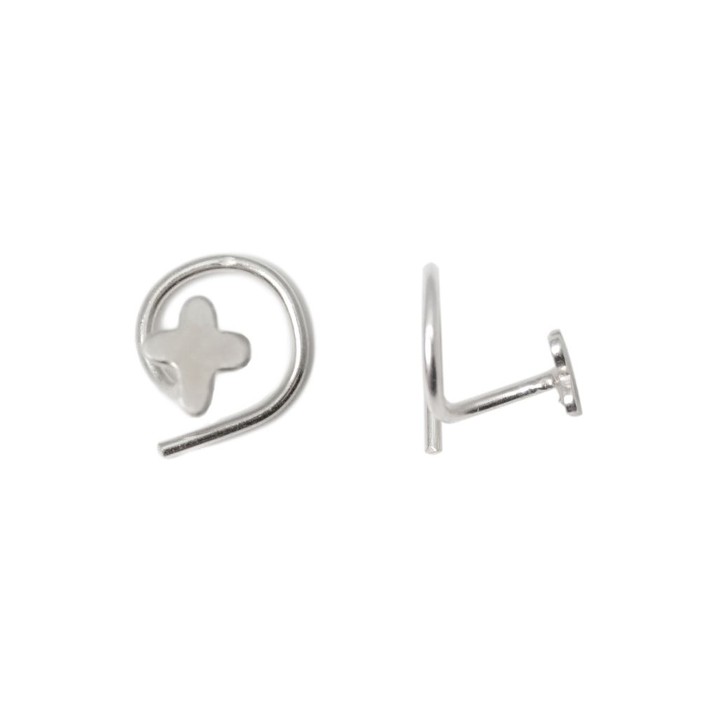 .925 Sterling Silver Nose Screw Stud with Cross - 18 & 20 Gauge