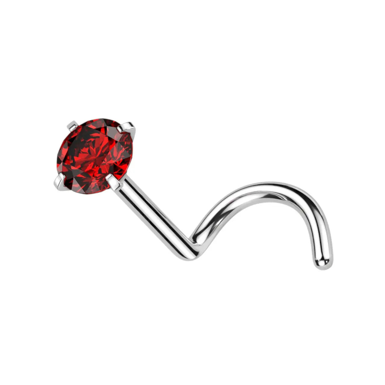 Titanium Nose Ring Screw Stud 20 & 18 Gauge 1/4" with Prong Round Gem