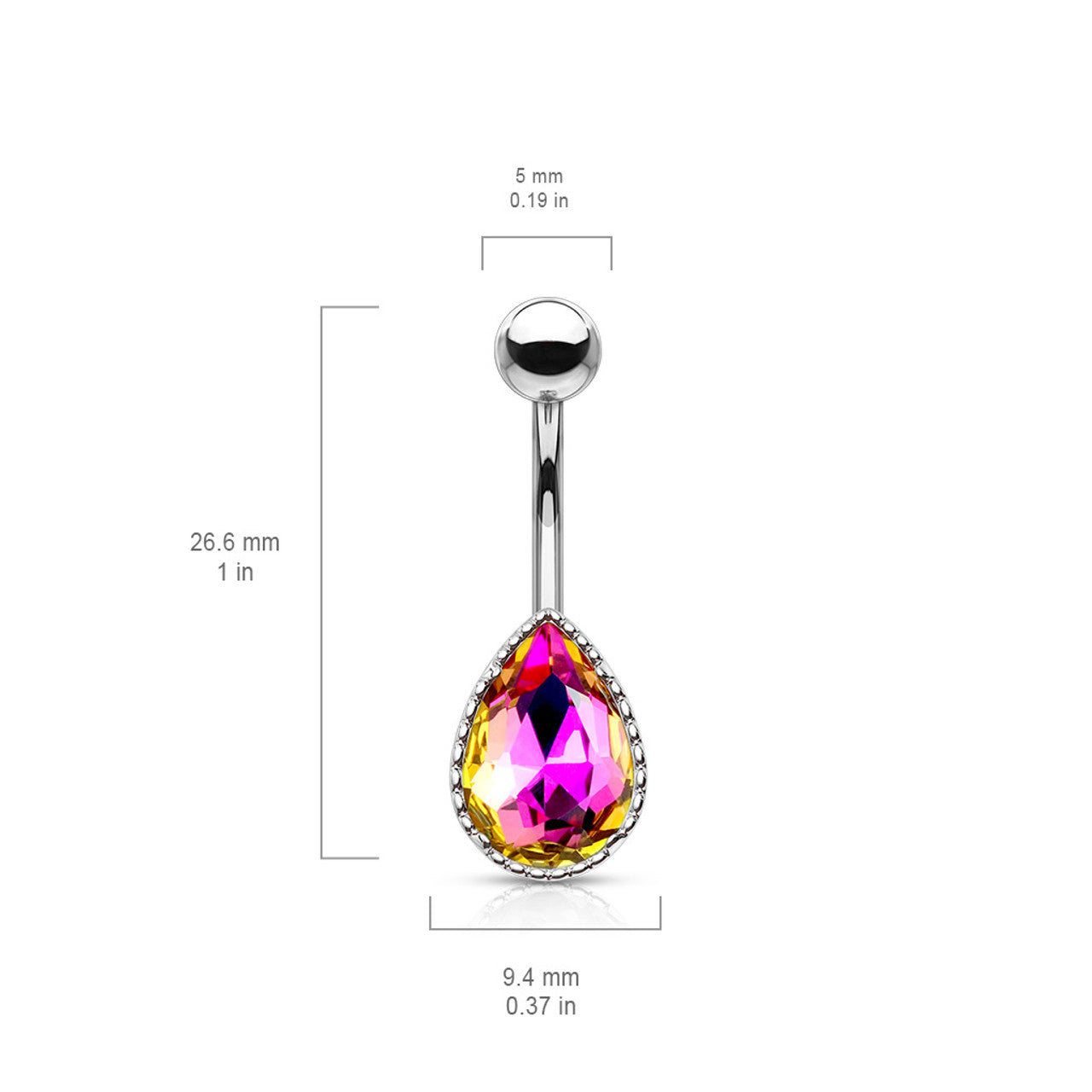 Surgical Steel Belly Button Ring 14 Gauge 3/8" (10 mm) & AB Tear Drop