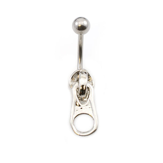 Surgical Steel Belly Button Ring 14 Gauge 3/8" (10 MM) Zipper Charm