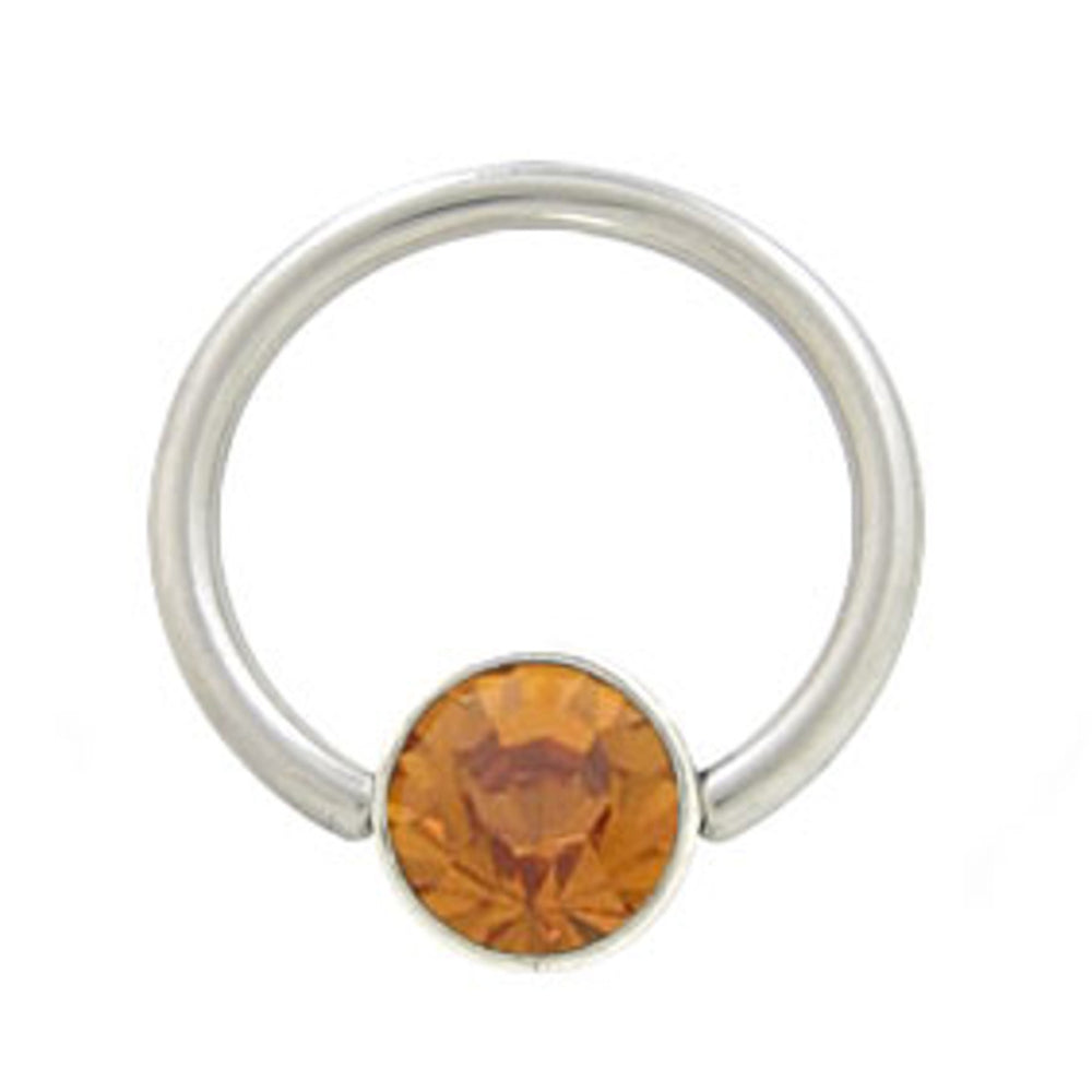 Surgical Steel 14 & 16 Gauge Captive Bead Ring with Orange CZ