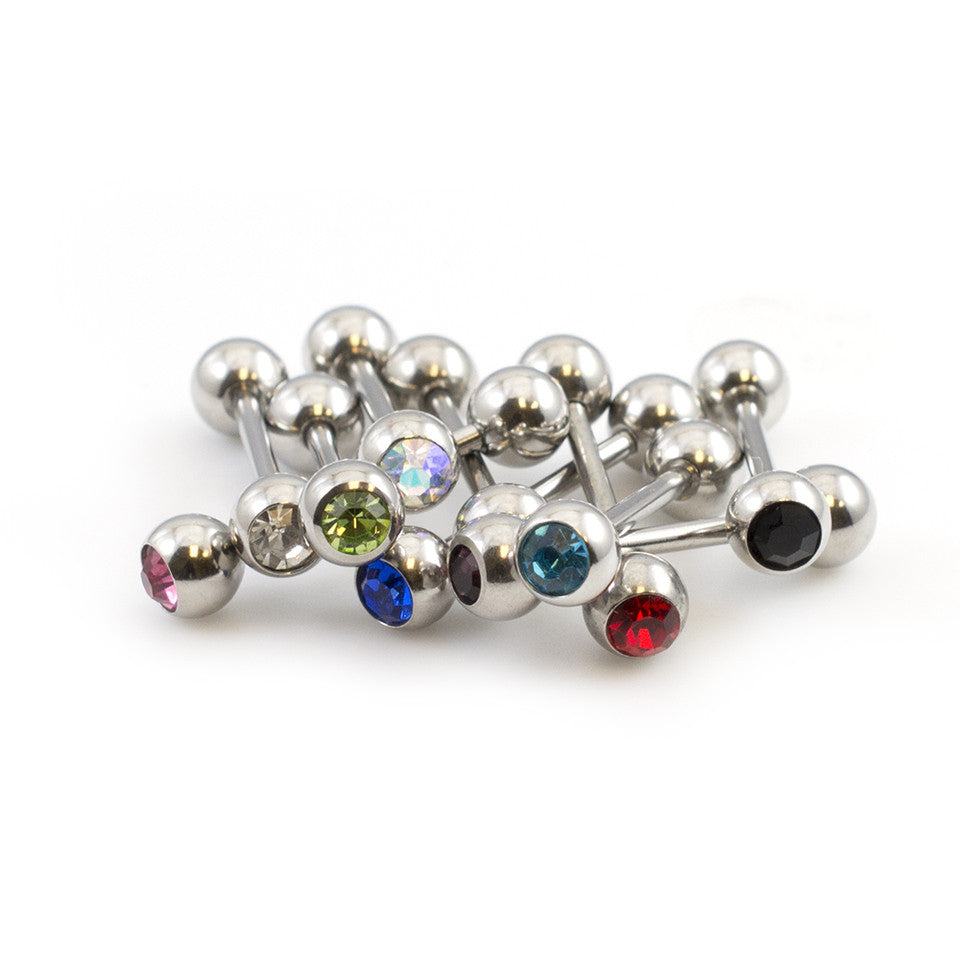 Surgical Steel Tongue Ring Straight Barbell 14 Gauge 5/8" CZ - 20 Pack