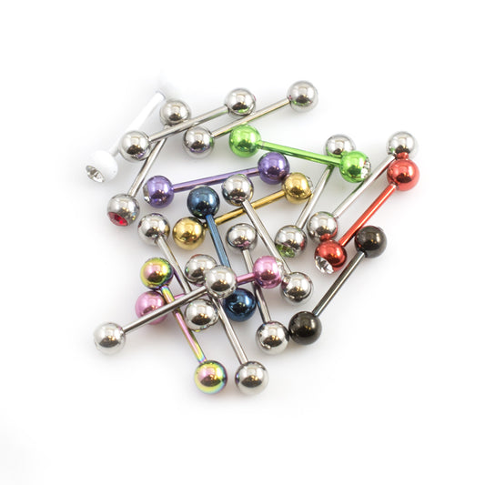 Surgical Steel Tongue Ring Straight Barbell 14 Gauge 5/8" CZ - 20 Pack