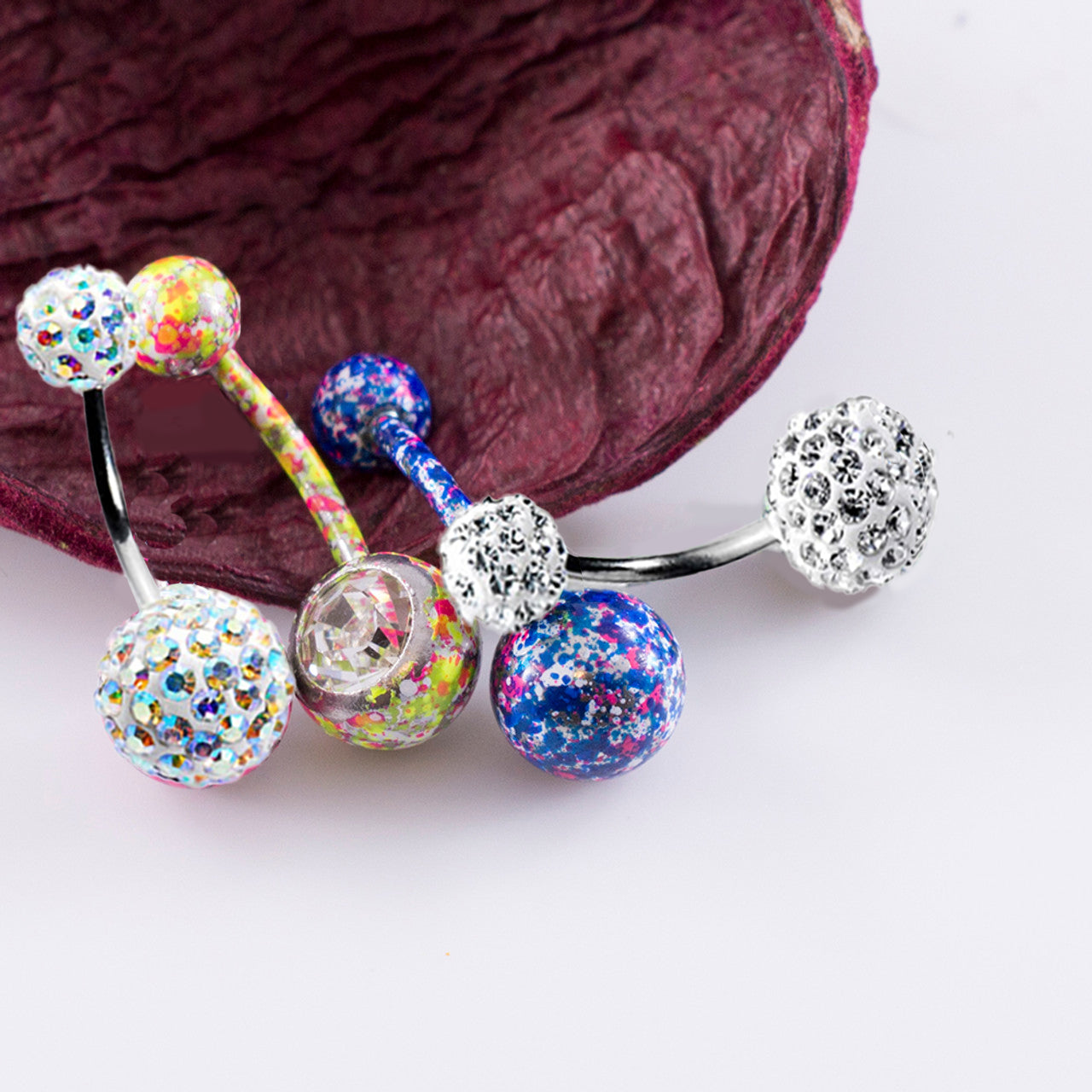 Surgical Steel Belly Button Ring 14 Gauge 2 Styles / 4 Colors - 4 Pack