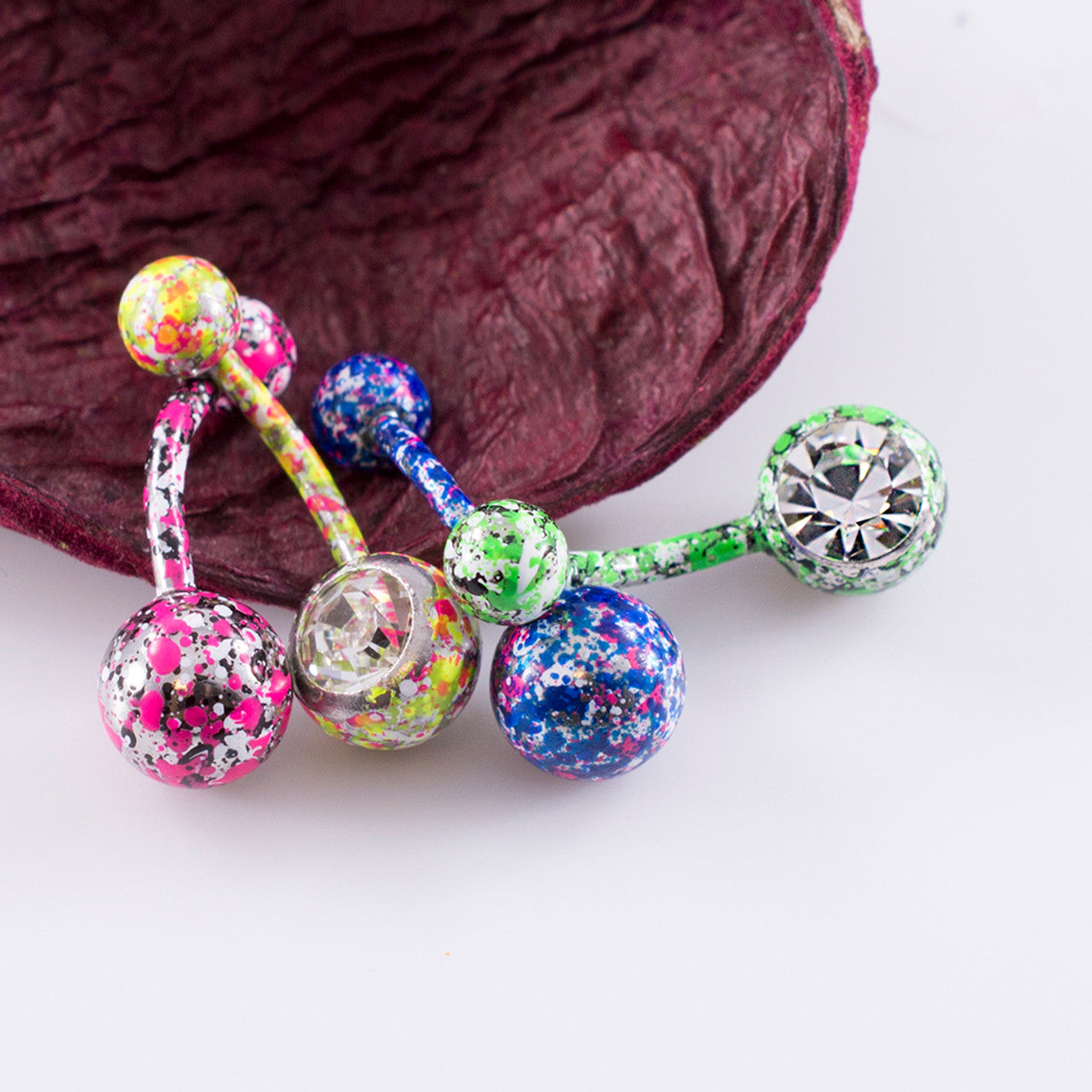 Surgical Steel Belly Button Ring 14 Gauge With Paint Splatter - 4 Pack