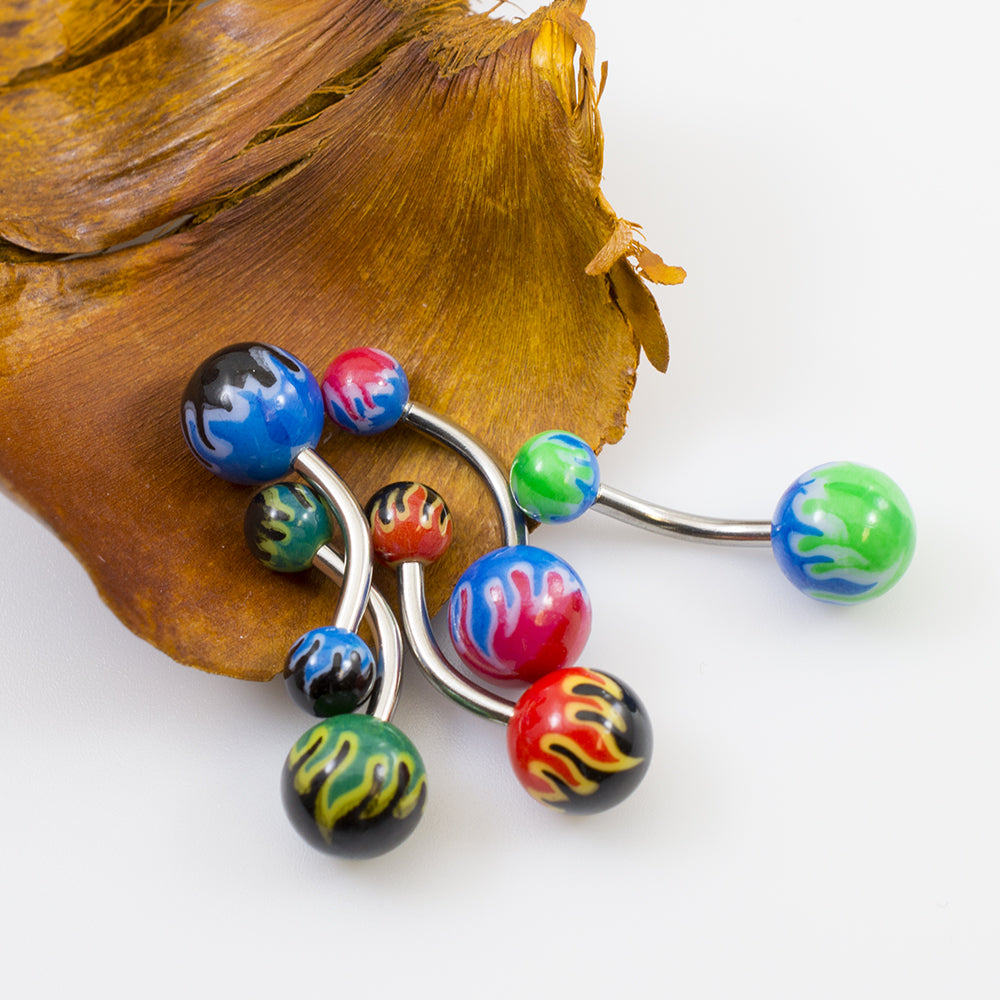 Surgical Steel 14 Gauge Fire Flame Belly Rings - 5 Pack - photo 3