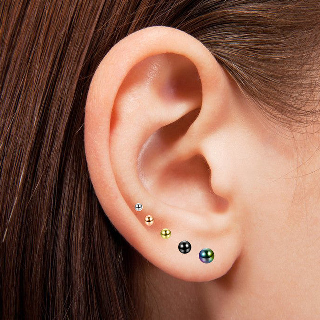 Stainless Steel Earring Stud 20 Gauge with Hollow Ball Ends - 10 Pack