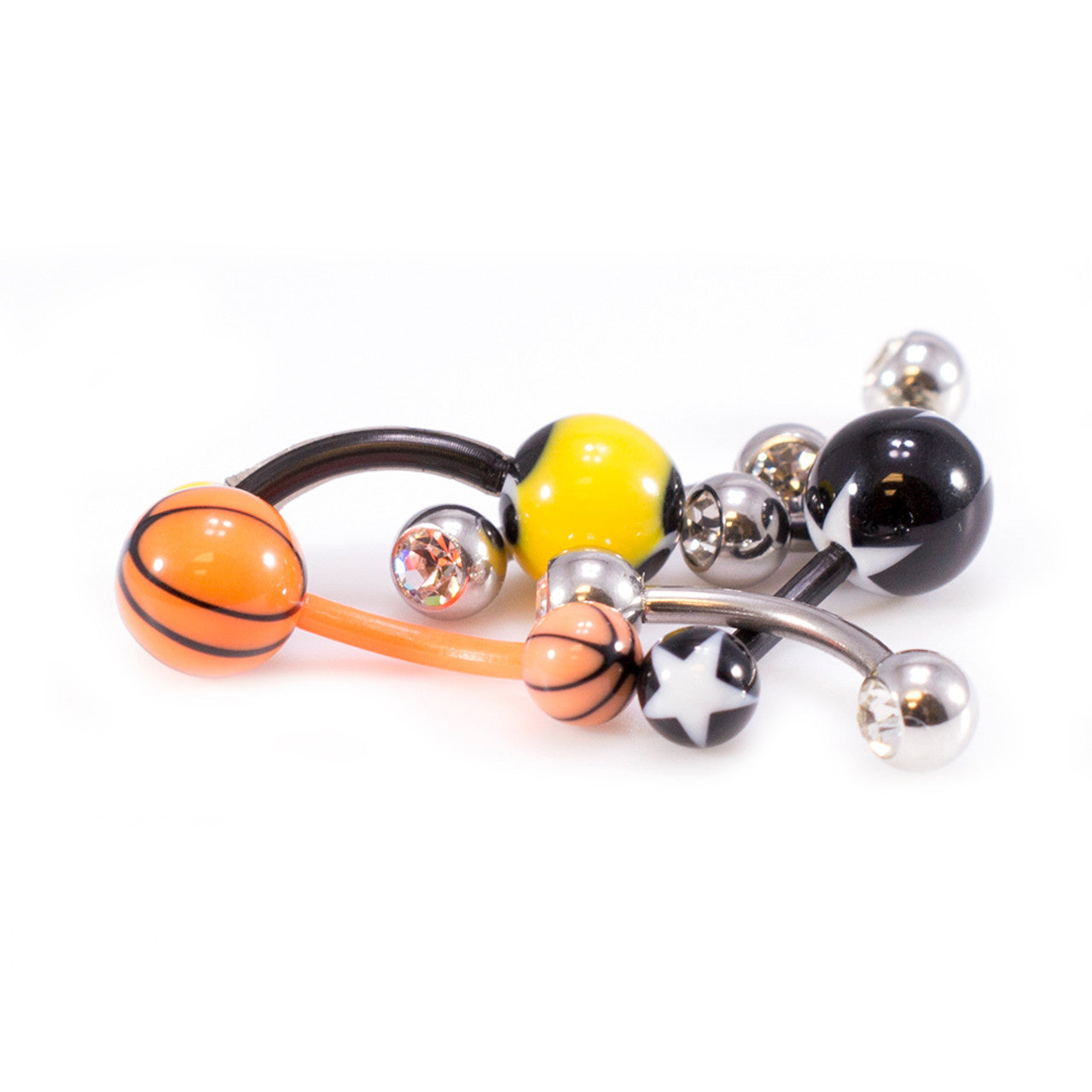 Surgical Steel Belly Button Ring 14 Gauge with Acrylic Styles - 6 Pack