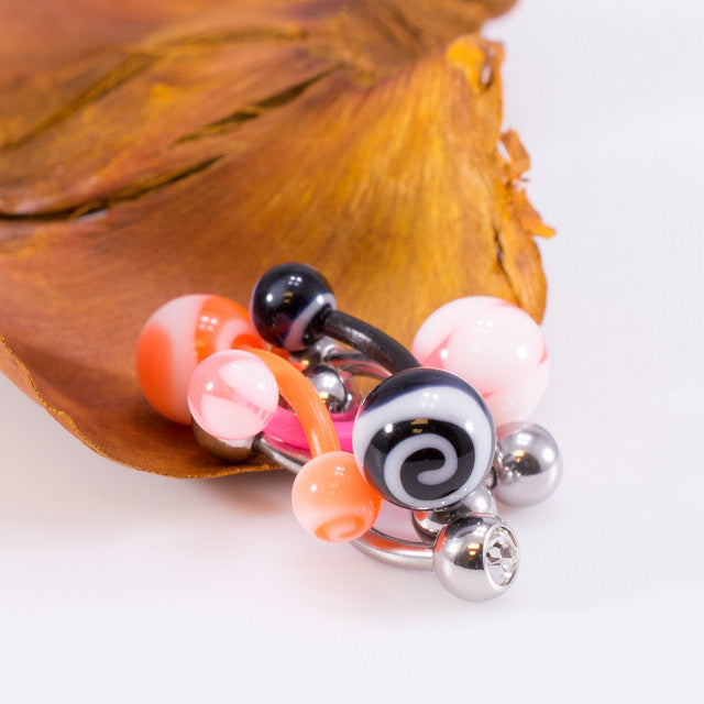 Surgical Steel Belly Button Ring 14 Gauge with Acrylic Swirls - 6 Pack