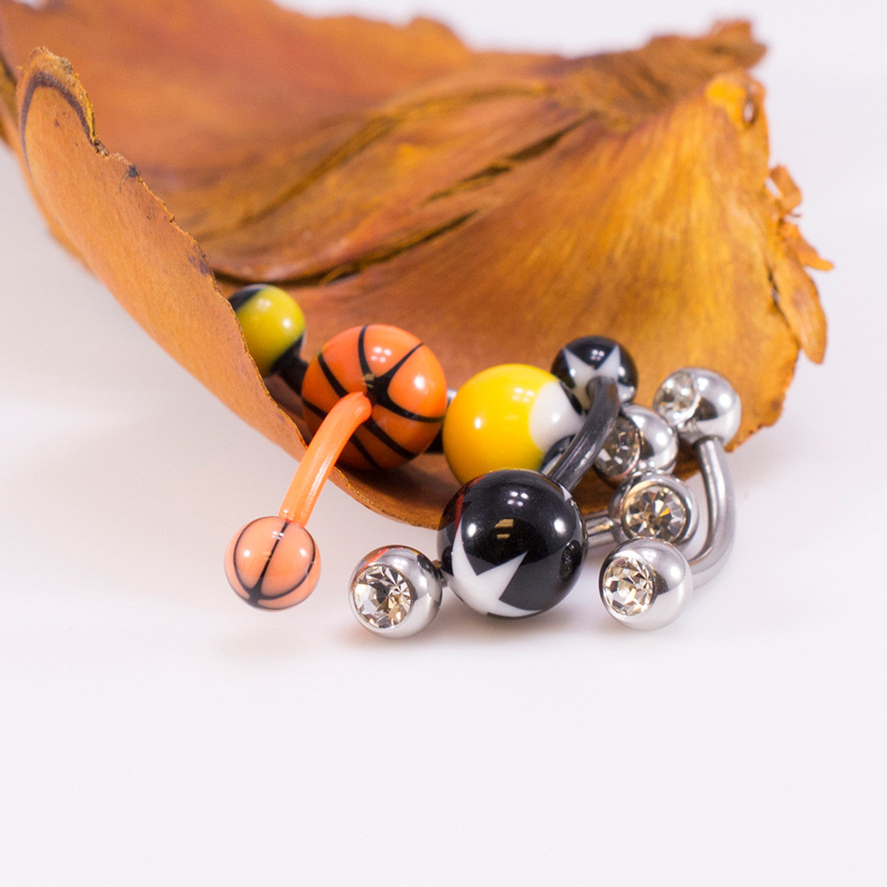 Surgical Steel Belly Button Ring 14 Gauge with Acrylic Styles - 6 Pack