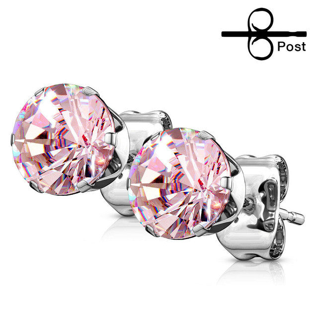 Surgical Steel Earring Stud 20 Gauge with Round CZ Gem