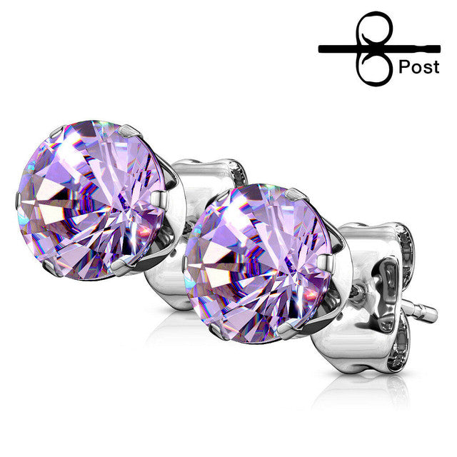 Surgical Steel Earring Stud 20 Gauge with Round CZ Gem