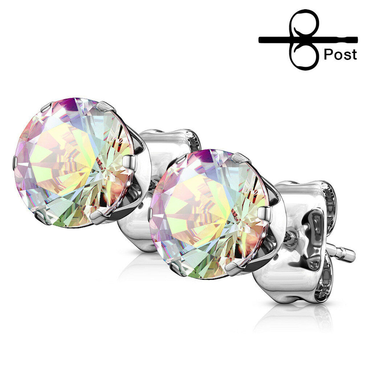 Surgical Steel Earring Stud 20 Gauge with Round CZ Gem