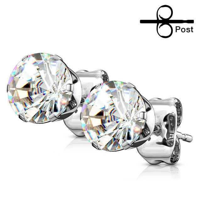 Surgical Steel Earring Stud 20 Gauge with Round CZ Gem