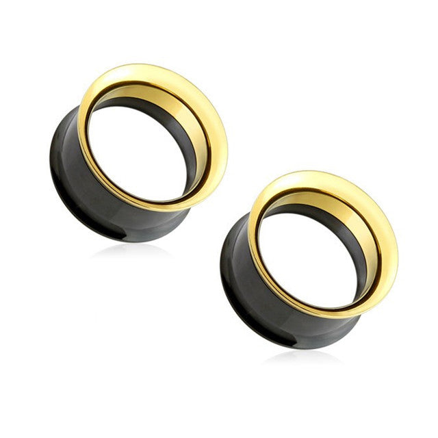 Double Flared Black Gold Screw Fit Plug Ear Tunnel 8 to 1" Gauge - Set