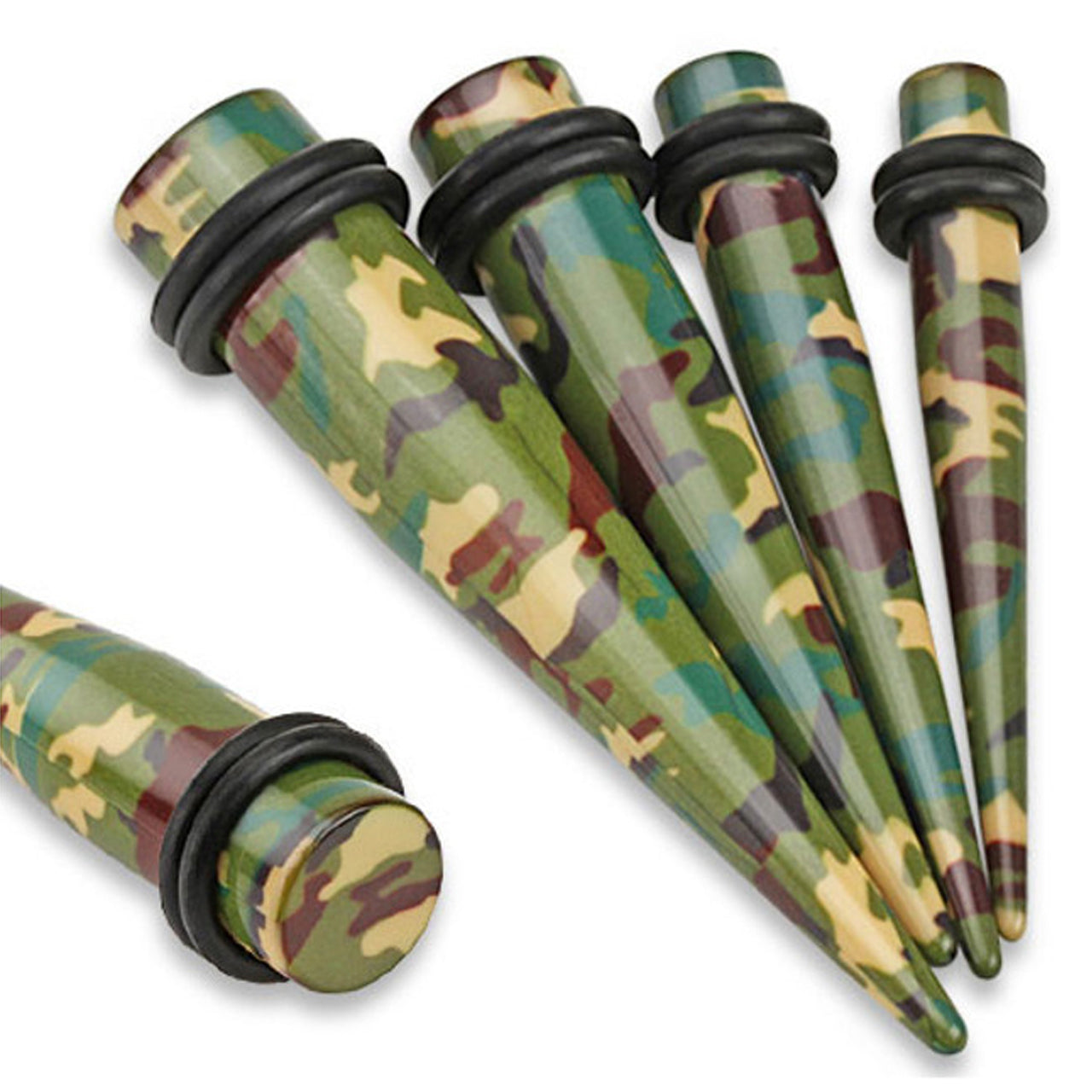 Acrylic Straight Tapers Plug Ear 8 to 00 Gauge Camouflage - Pair