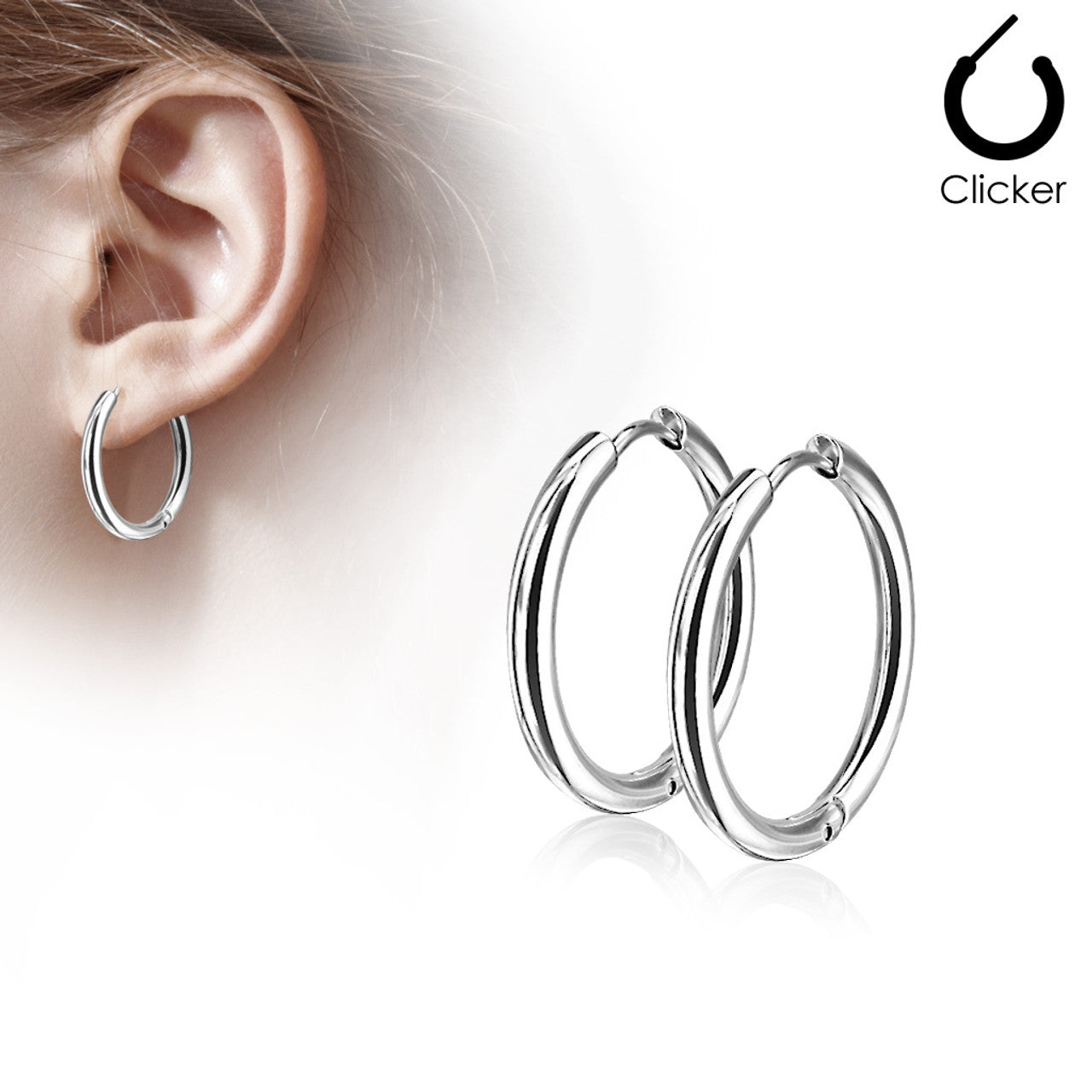 Silver Surgical Steel Earring Hoop 20 Gauge With Hinge - Pair