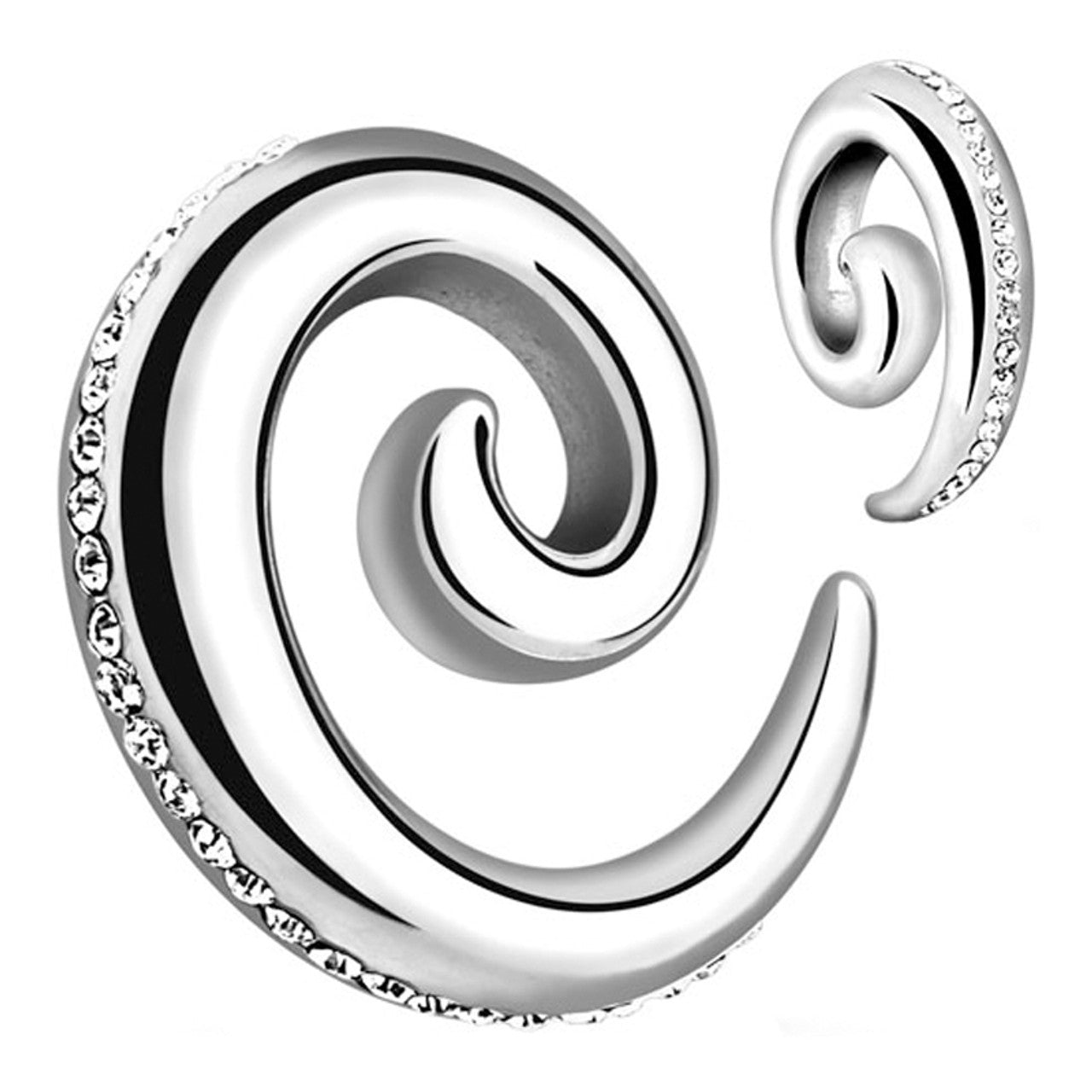 Surgical Steel Spiral Tapers Plug Ear 8 to 0 Gauge & Paved Gems - Pair