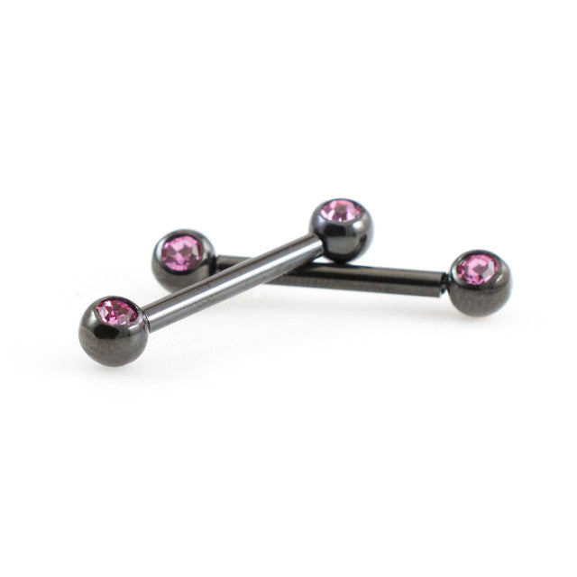 Surgical Steel Nipple Ring Barbell 14 Gauge Threadless With Ball CZ