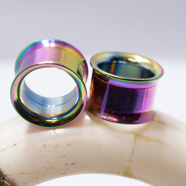Double Flared Rainbow Screw Fit Plug Ear Tunnel 8 to 1" Gauge - Pair