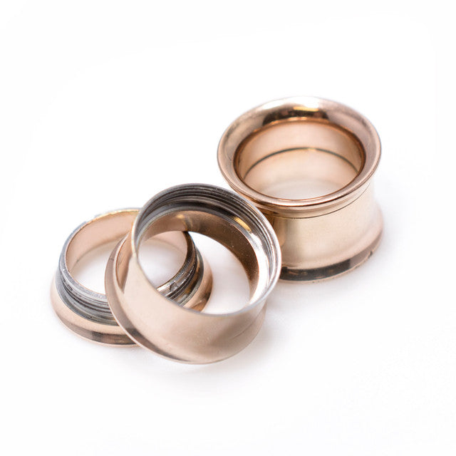Double Flared Rose Gold Screw Fit Plug Ear Tunnel 8 to 1" Gauge - Pair
