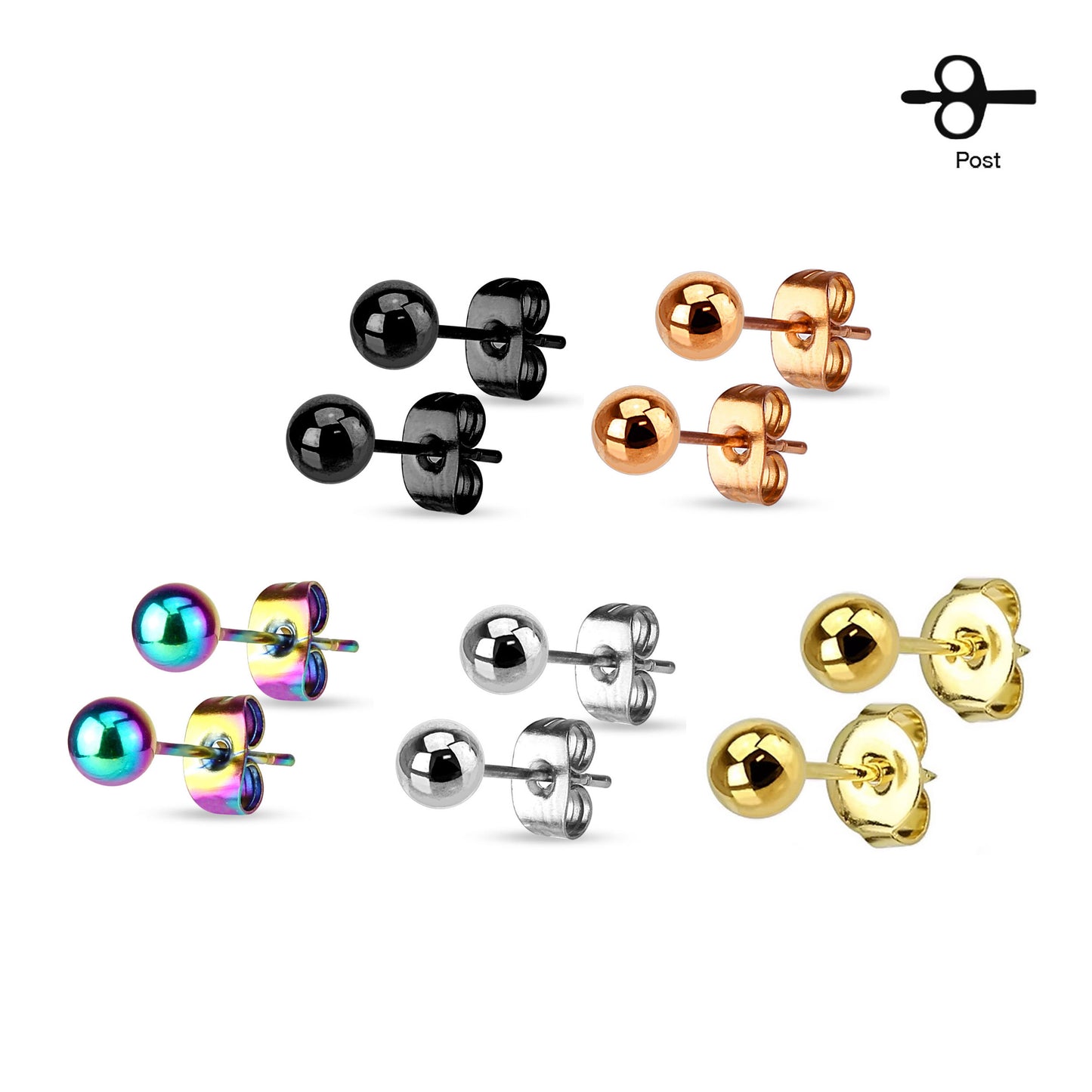 Stainless Steel Earring Stud 20 Gauge with Hollow Ball Ends - Pair